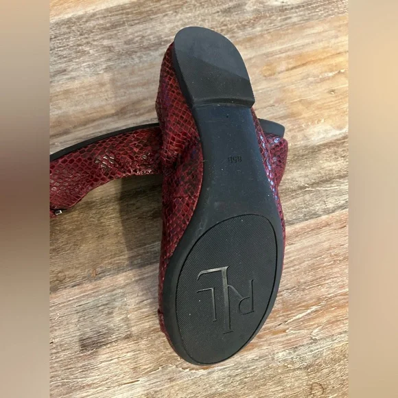 Ralph Lauren RLL Burgundy / Red Snakeskin Ballet Flat Slip On Shoe, Size 8.5 B - Picture 10 of 13